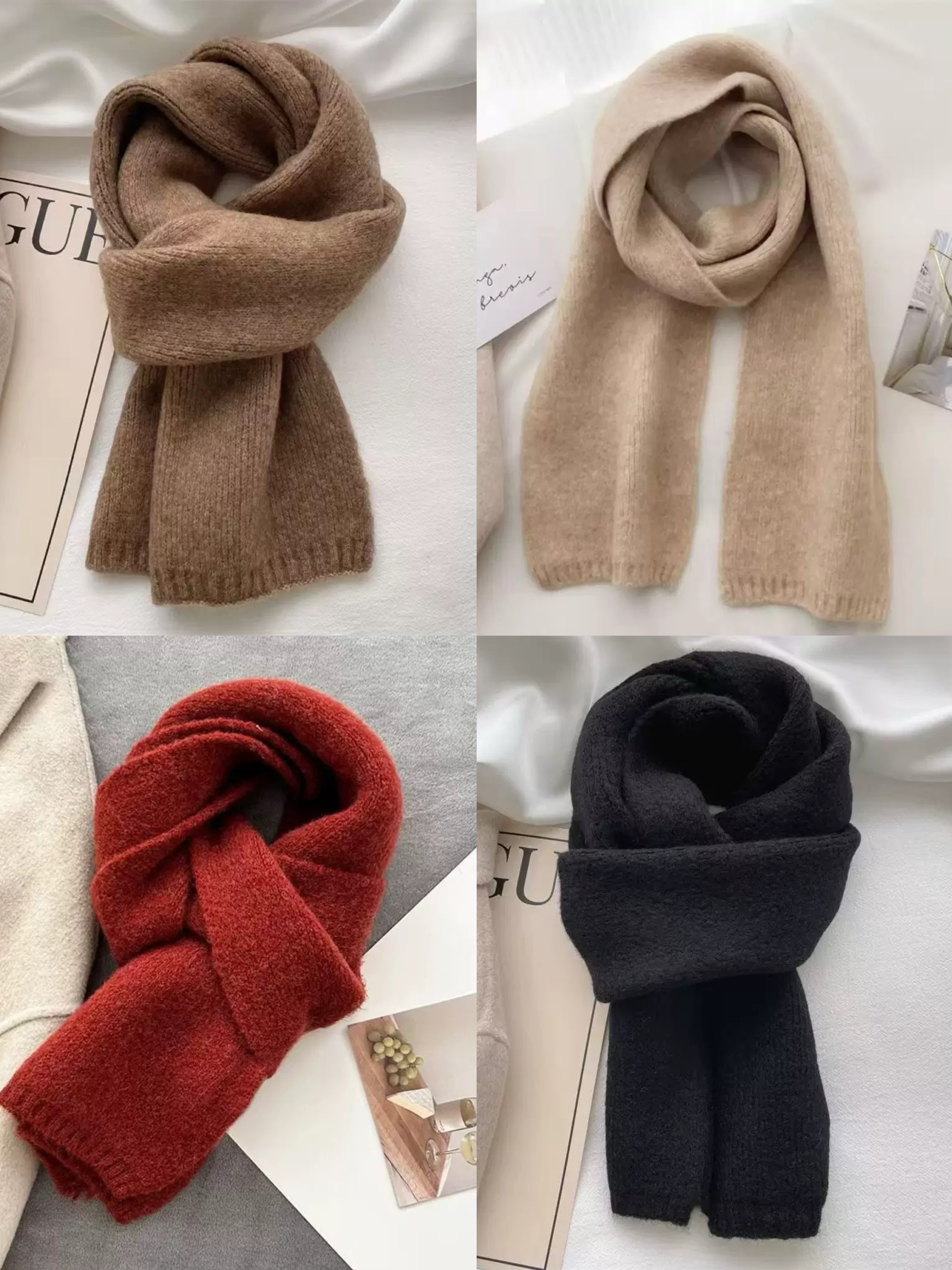 【双双推荐】百搭光板超奶色系~羊毛混纺针织纯色保暖时尚围巾