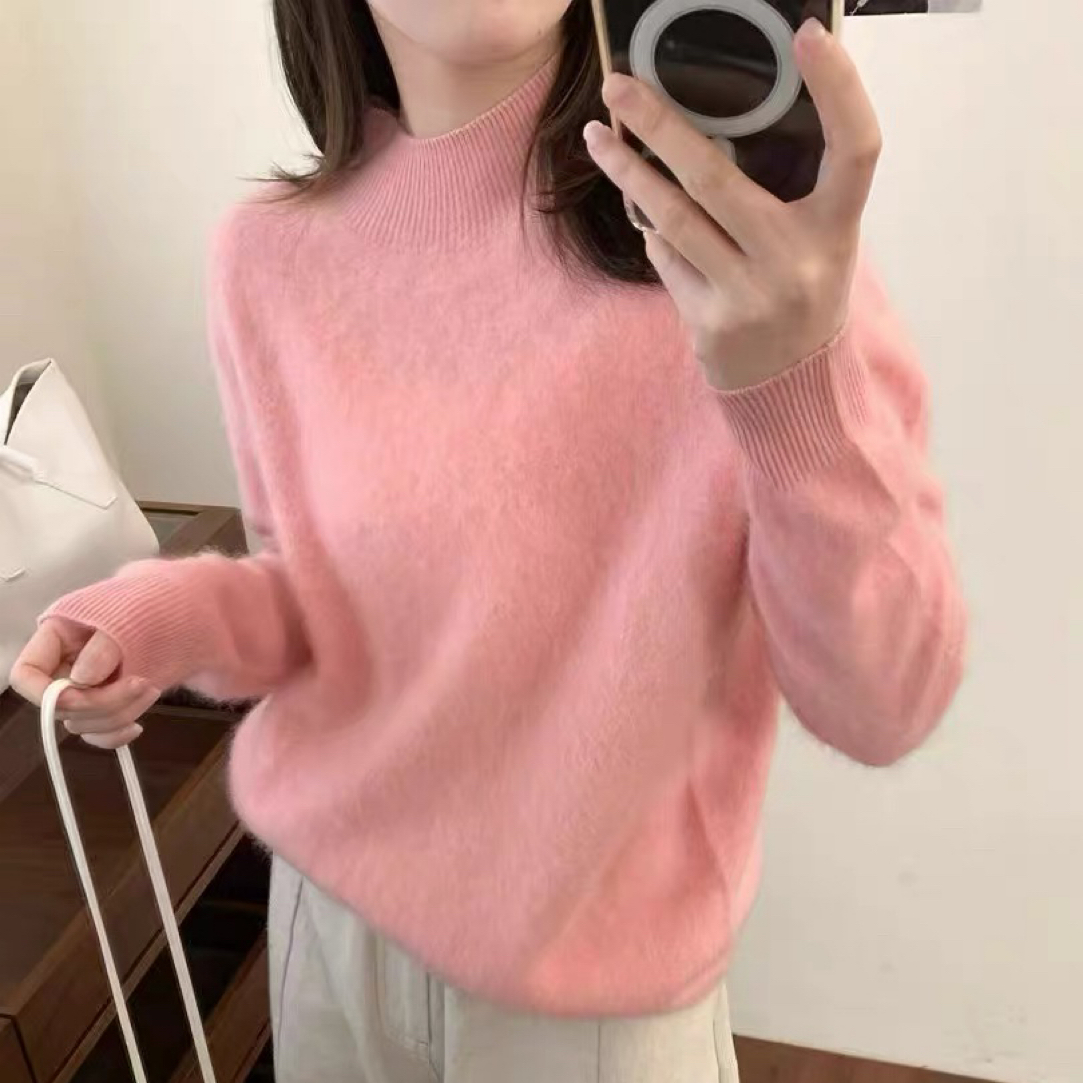 半高领】羊毛羊绒拉绒 /无缝一体轻奢百搭纯色拉绒羊毛衫{不可机洗