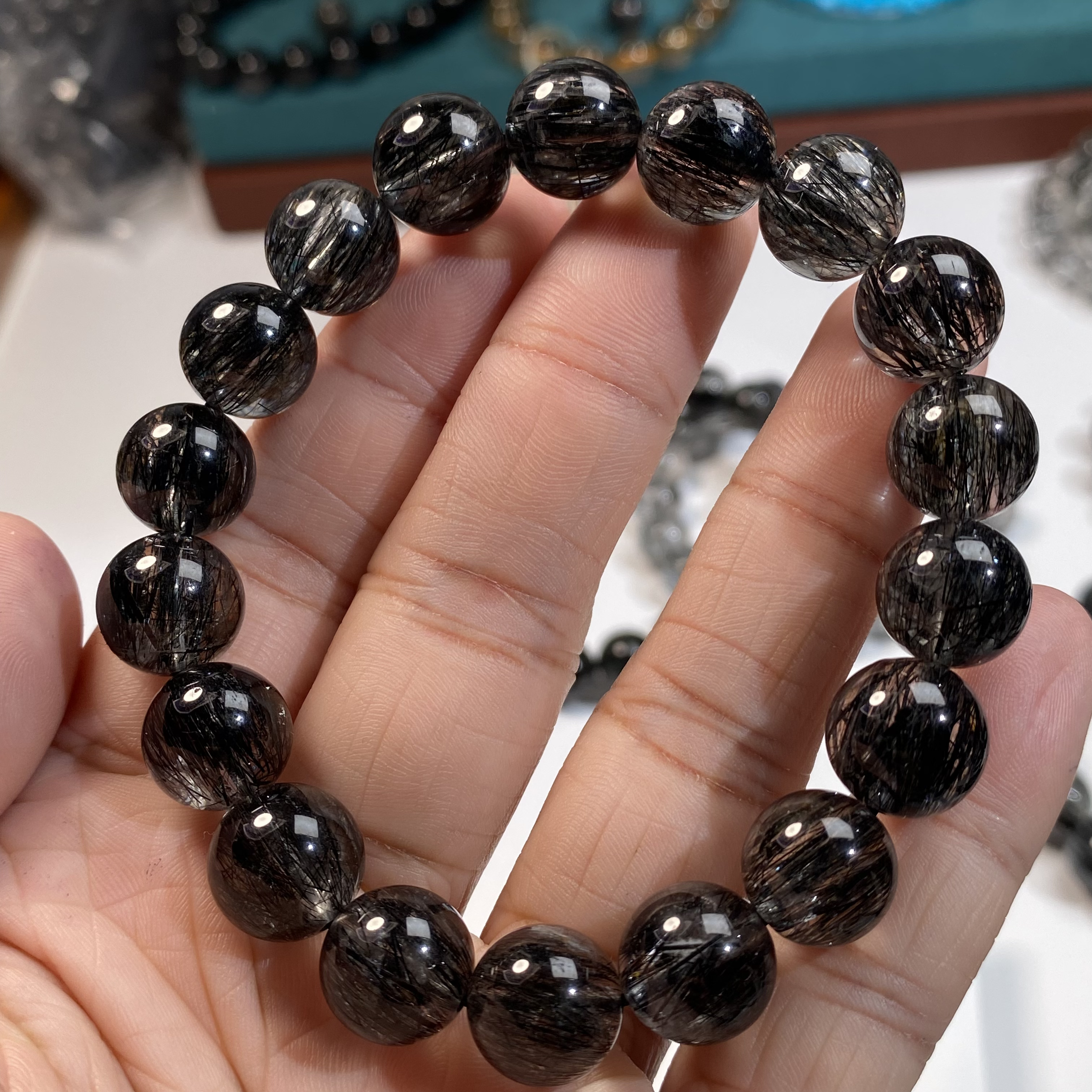 【精品顺发】天然黑发晶顺发全透体高品质满发水晶手串多样性发一