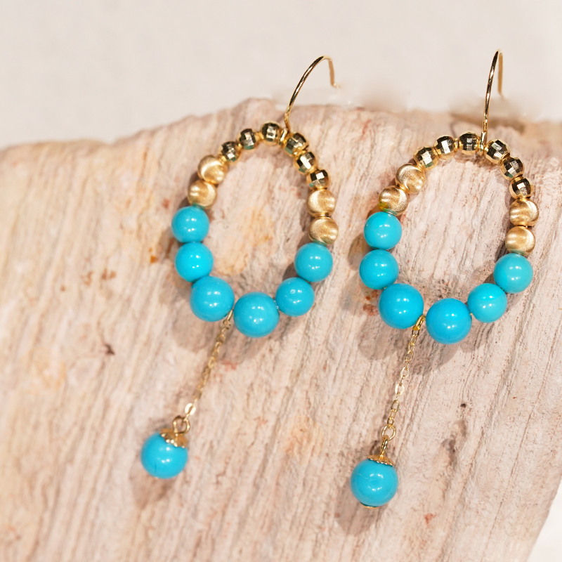 18k金美松绿松石圈圈滴流时尚百搭耳饰