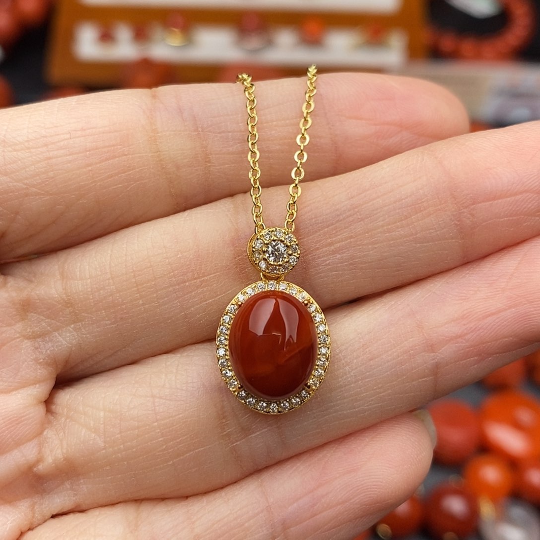 南红玛瑙四川凉山瓦西吊坠银S925镶嵌