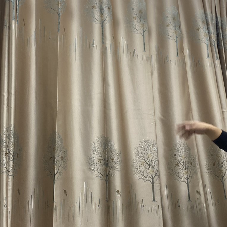 咖色发财树成品窗帘6.米对开高度2.7米不含杆子