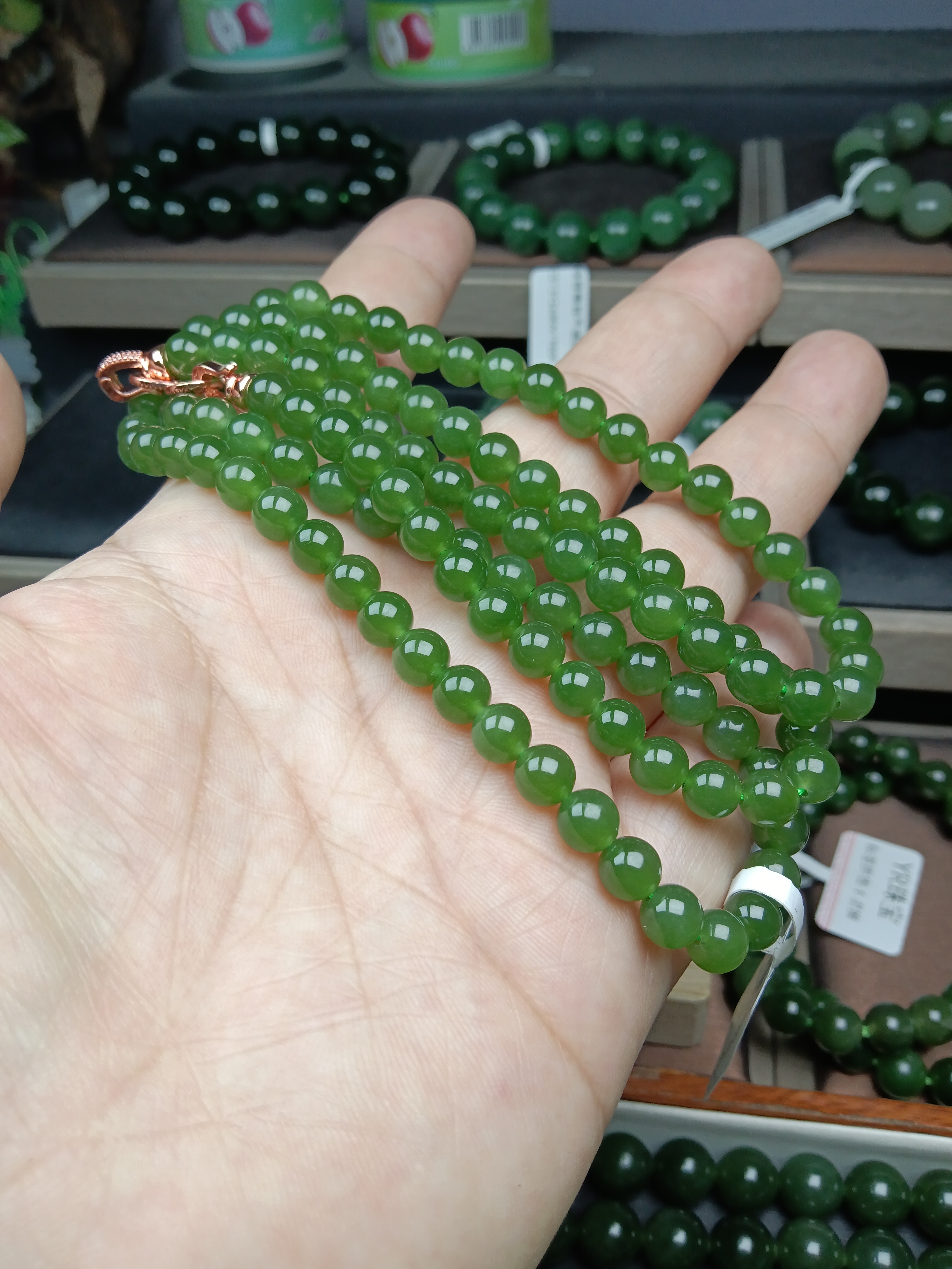 和田玉碧玉6mm项链冰底阳绿