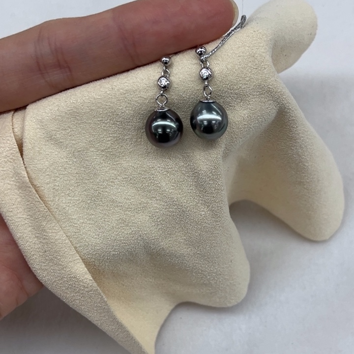 银S925镶嵌耳饰海水珍珠9-10