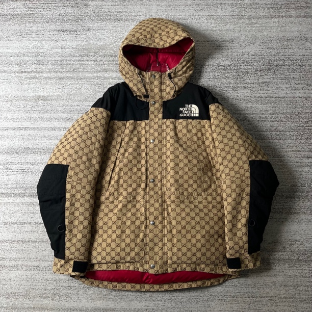 99新 GUCCI/古驰 联名北面双G满印拼接羽绒服/XL码#0361