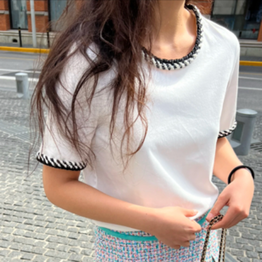 99新 Chanel/香奈儿 A100636/麻花领白色短袖/34码