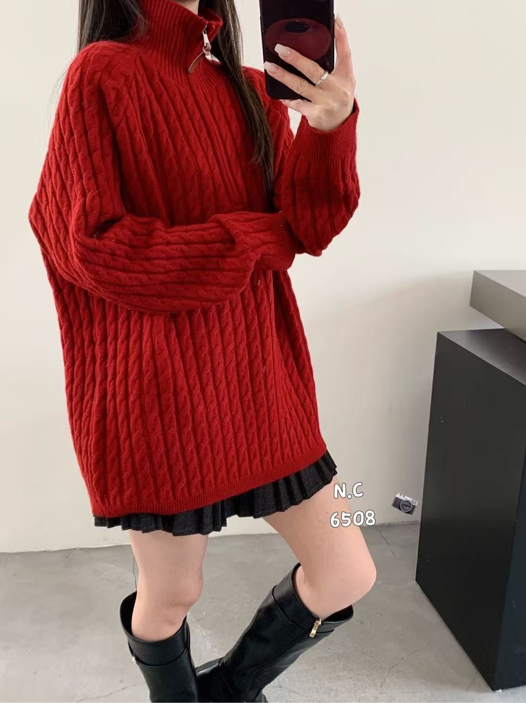 红色百搭港风红色针织开衫秋冬女上衣针织毛针织衫