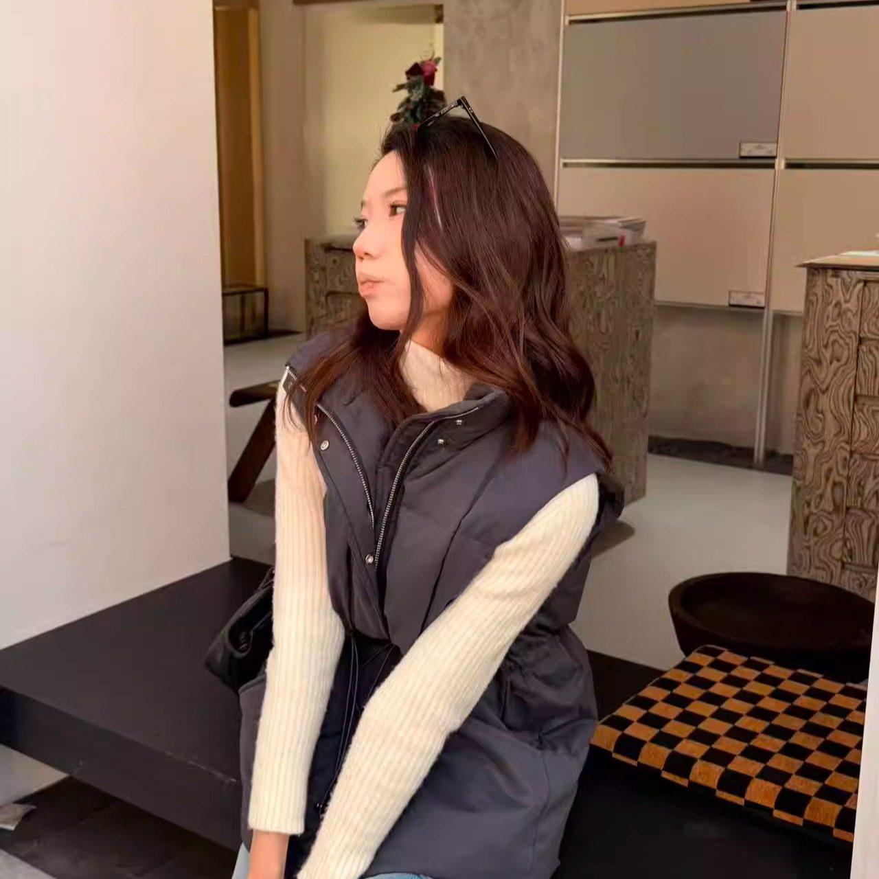 piecebypiece 2025新款秋冬白鸭绒马甲女中长款立领马夹背心