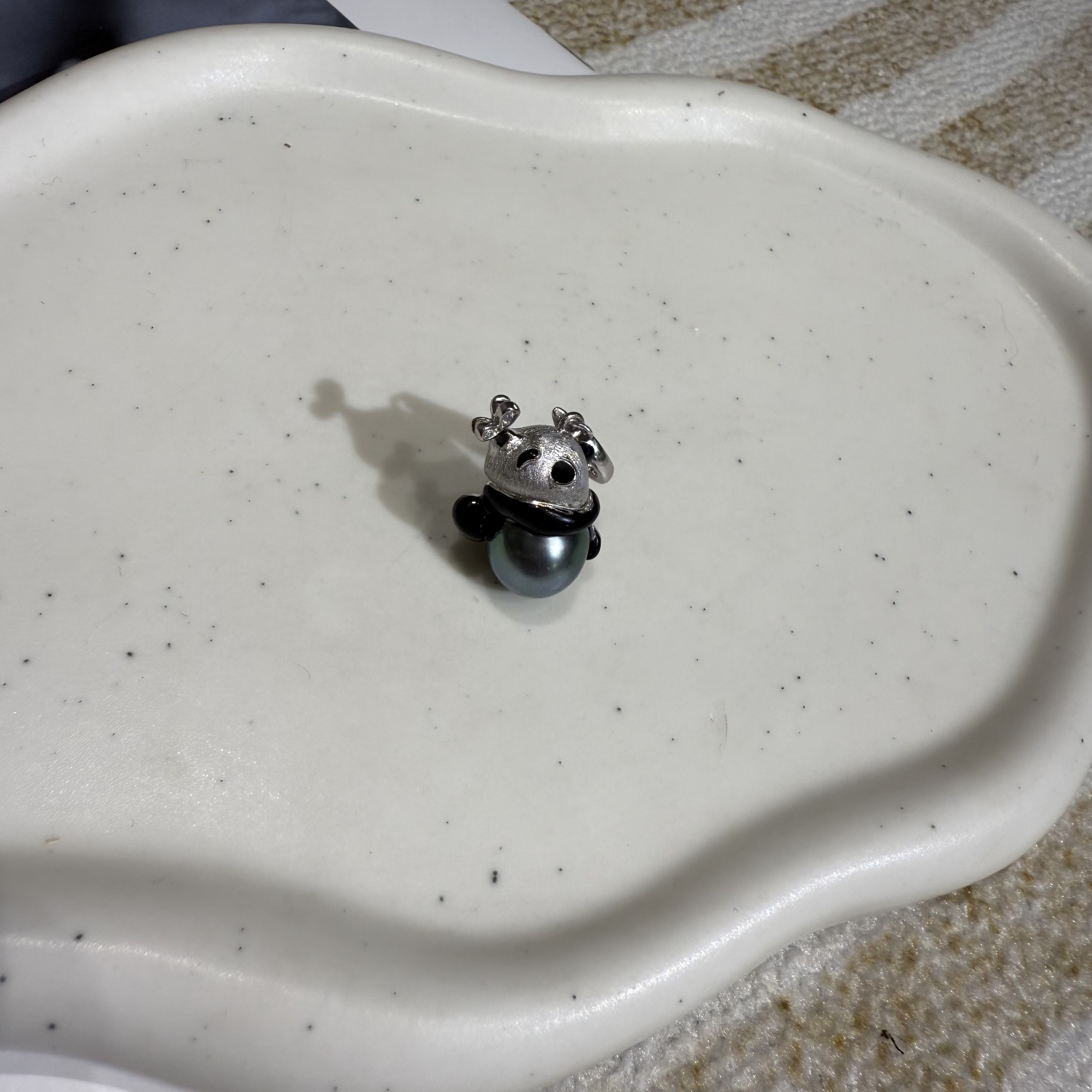 【B129】s925银大熊猫万能扣海水大溪地珍珠吊坠（不含链）