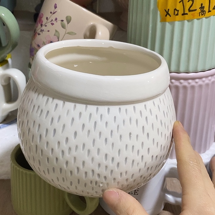 陶摆件陶盆有孔 瑕疵针孔漏釉介意勿拍外口 12外高12