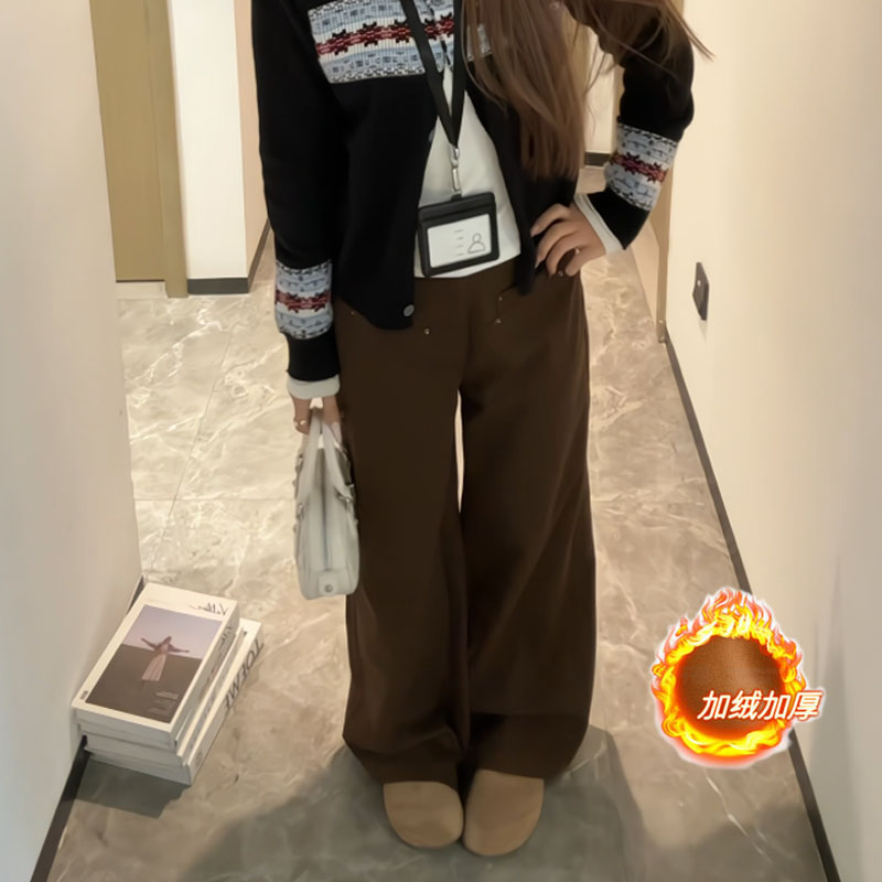 （现货）美拉德慵懒风2025秋冬新款直筒休闲裤女复古百搭阔腿裤子