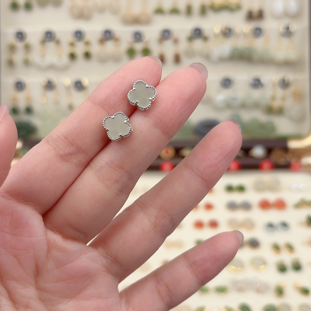 银S925镶嵌和田玉耳饰