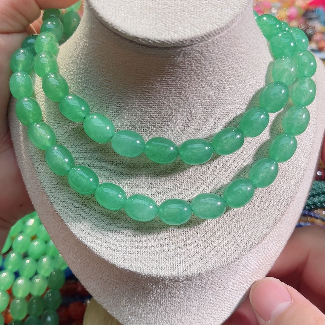 玛瑙/玉髓未镶嵌珠宝半成品绿土豆一条9x12mm