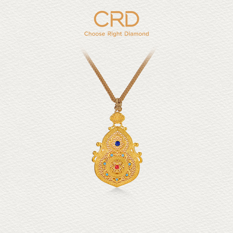 CRD克徕帝人生如意葫芦鎏彩挂坠足金999人生四美古法福禄雅韵吊坠