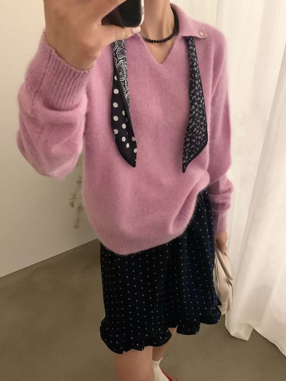 V领针织不起球女不褪色毛针织衫上衣秋冬甜美百搭8603