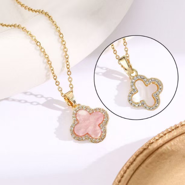 钛钢项链 单花双面四叶草金色链长45cm