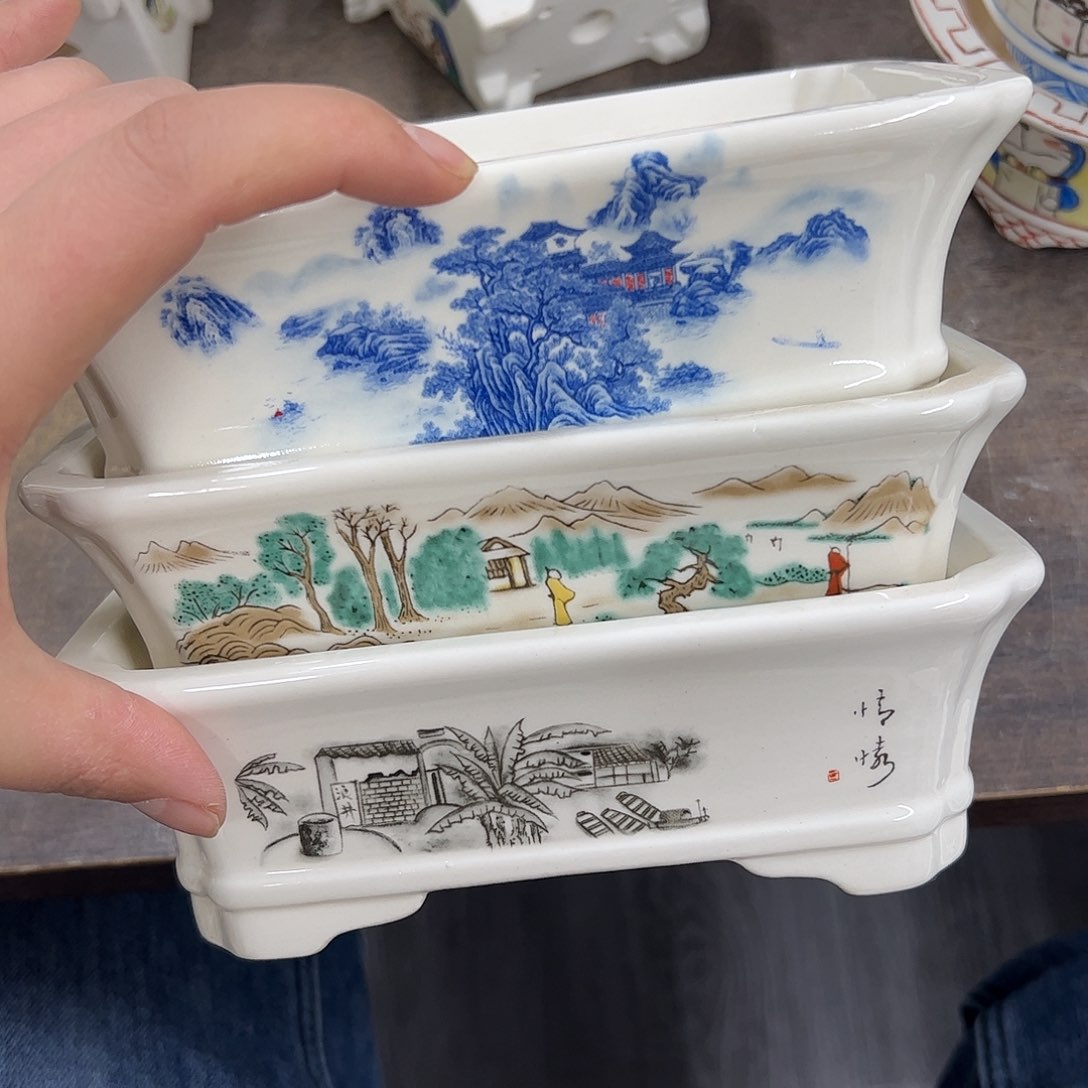 紫砂花盆155号瑕疵福利3个18/15/6cm缩釉