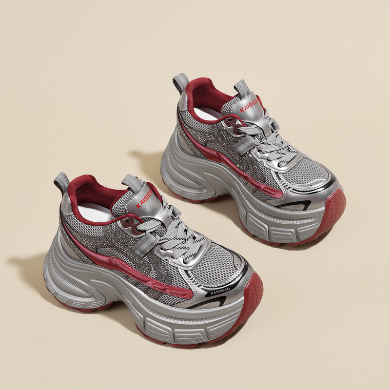 2025四季通用增高女修面皮小皮鞋老爹鞋运动鞋秋季厚底网面