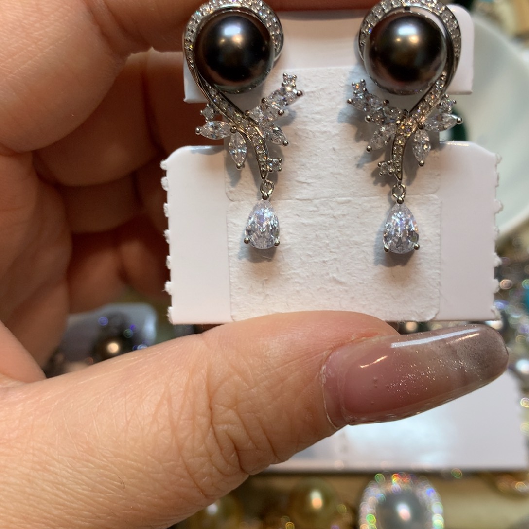 海水珍珠耳饰银S925镶嵌