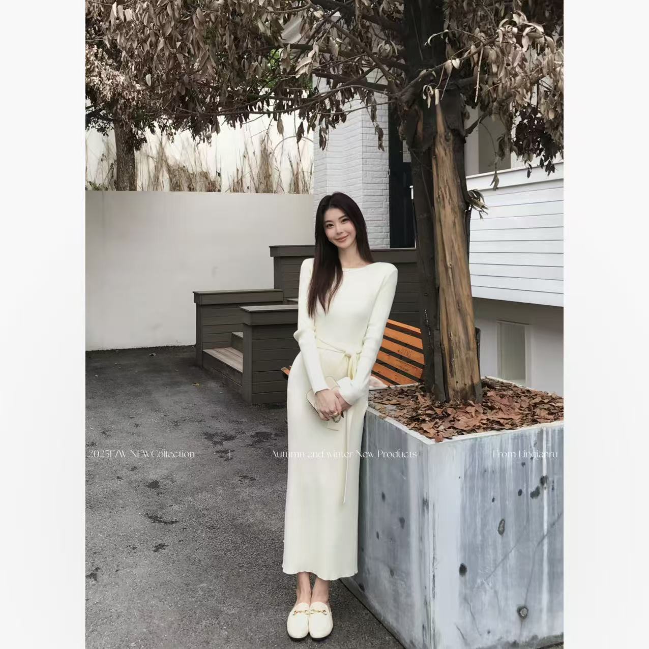 【林千入·白月光】新款气质显示修身内搭毛织温柔感长款时尚套装