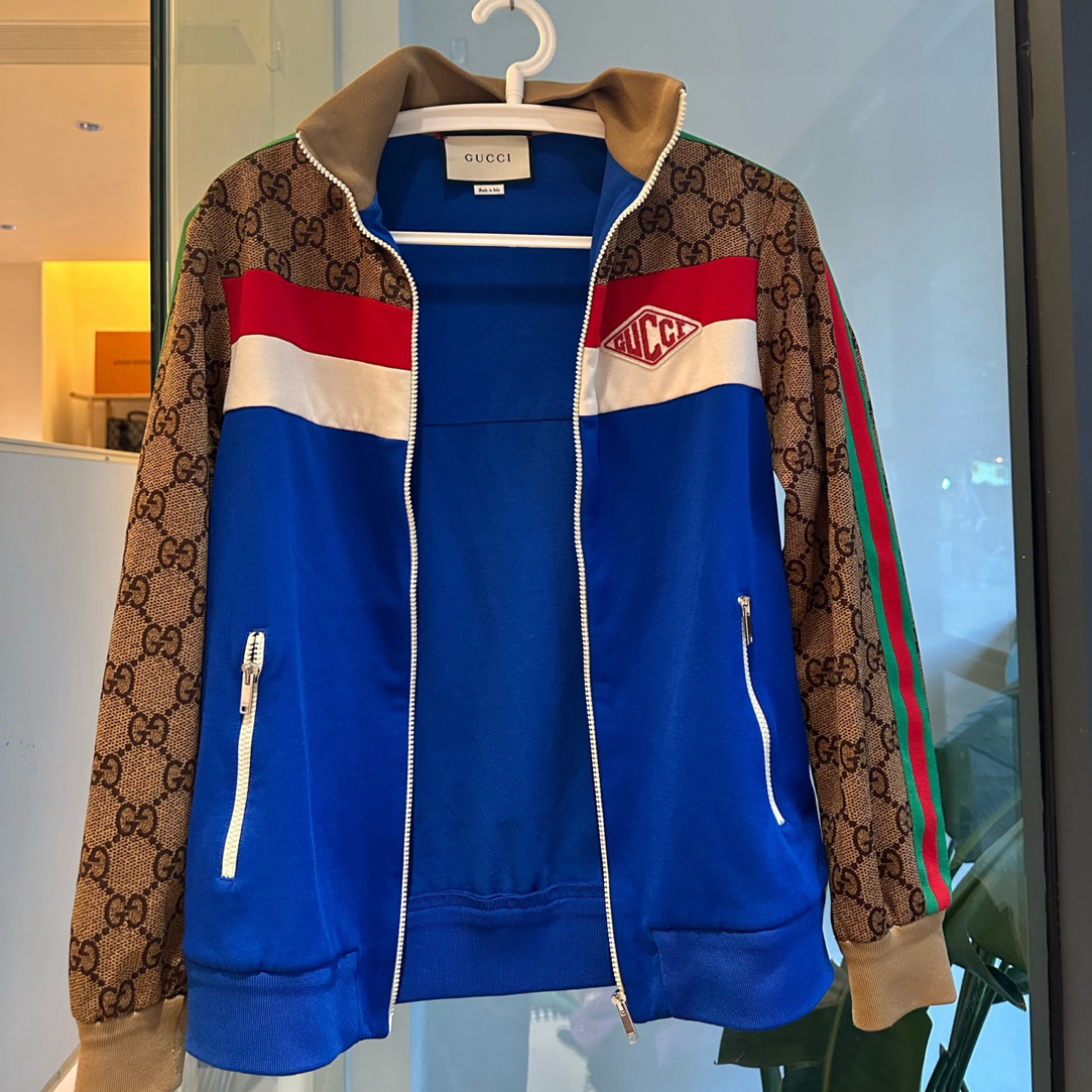 99新 GUCCI/古驰 99新-红白蓝拼色 GG满logo拼接运动服外套 xs码
