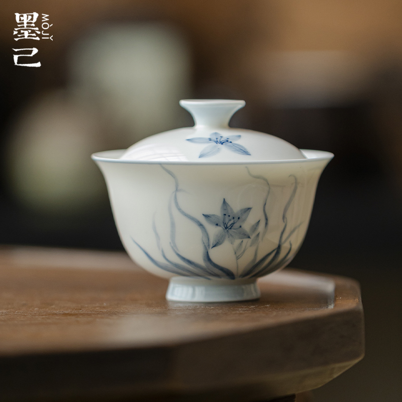 墨己-玉泥-青花凌波-安挽盖碗