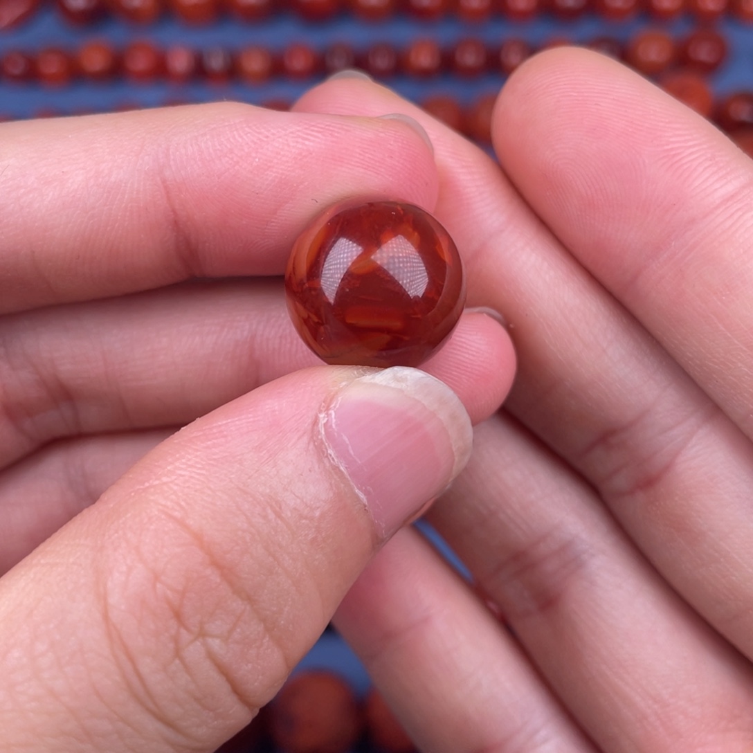 南红玛瑙未镶嵌其他15mm瓦西牛血红火焰纹单珠