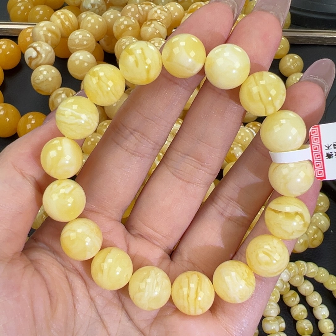 琥珀未镶嵌手链17.8白蜡妖花