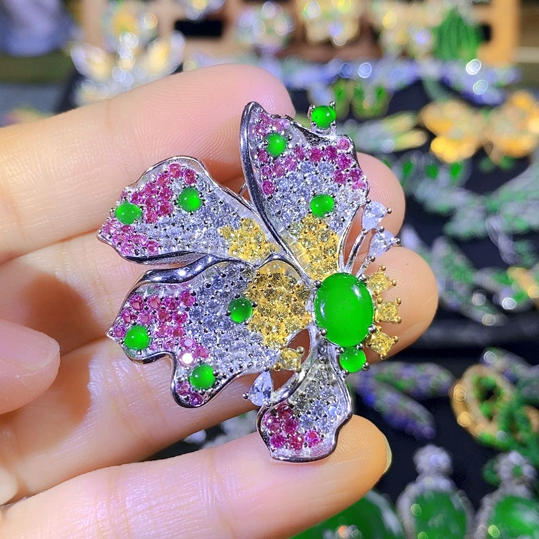 吊坠(不含链)银S925镶嵌翡翠