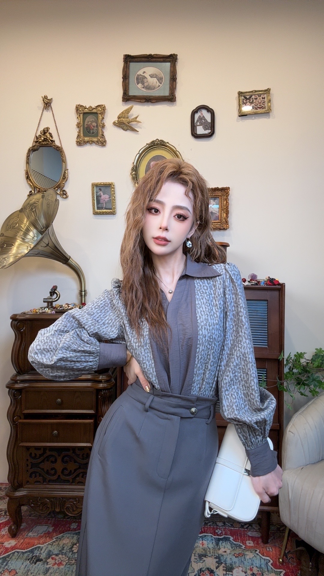 【十一港风】通勤高级感气质撞色豹纹百搭衬衫Y4733