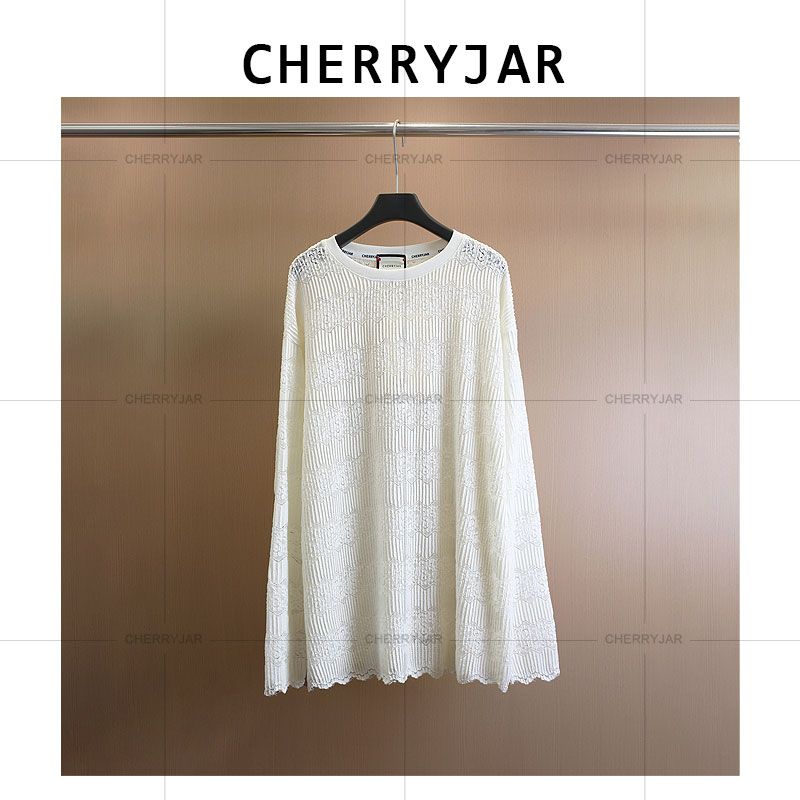 Cherryjar【10976】气质蕾丝长袖打底衫高质量长袖百搭圆领