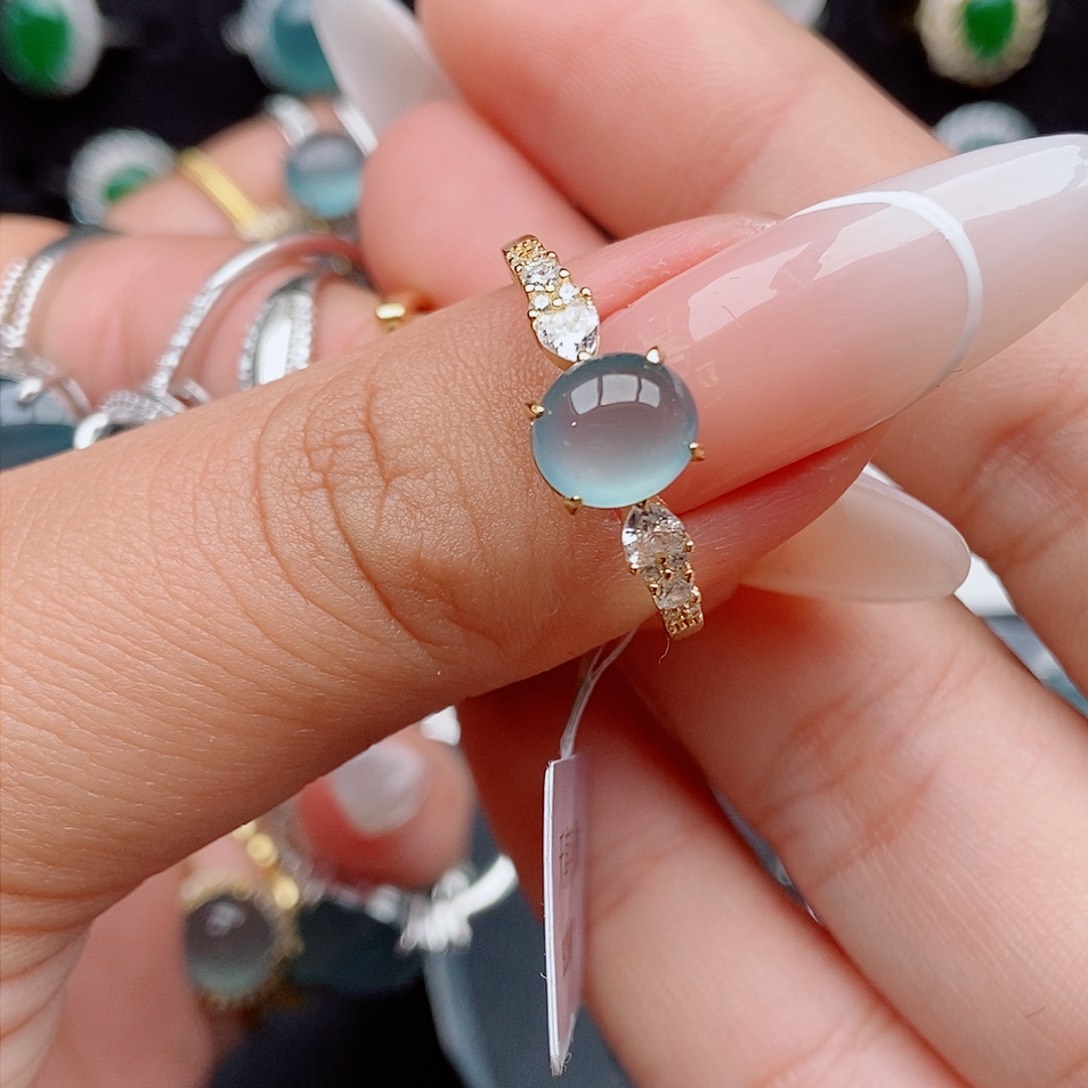 翡翠戒指银S925镶嵌45574