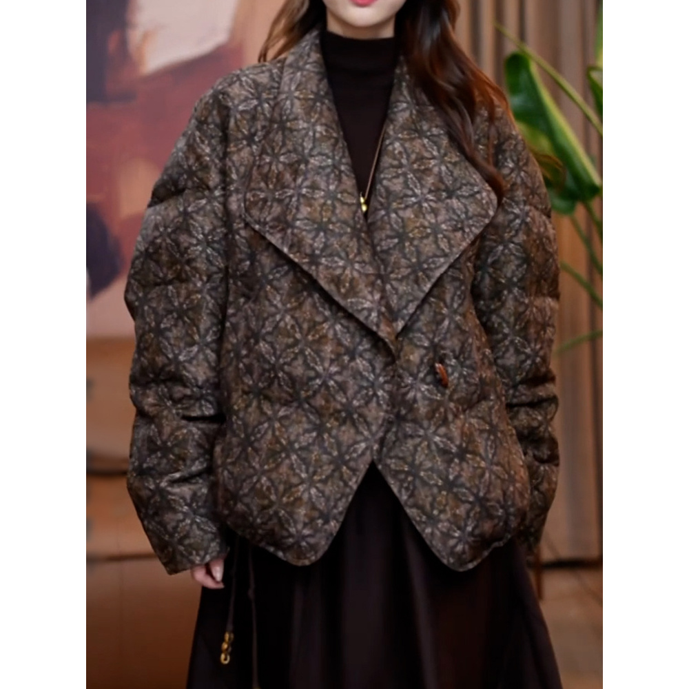 轻奢名媛风洋气印花羽绒服女2025冬季新款气质优雅遮肚子显瘦外套