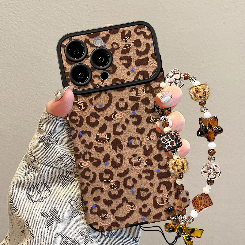 豹纹KT猫适用苹果17华为VIVO/OPPO小米iPhone16PRO视窗贴皮手机壳