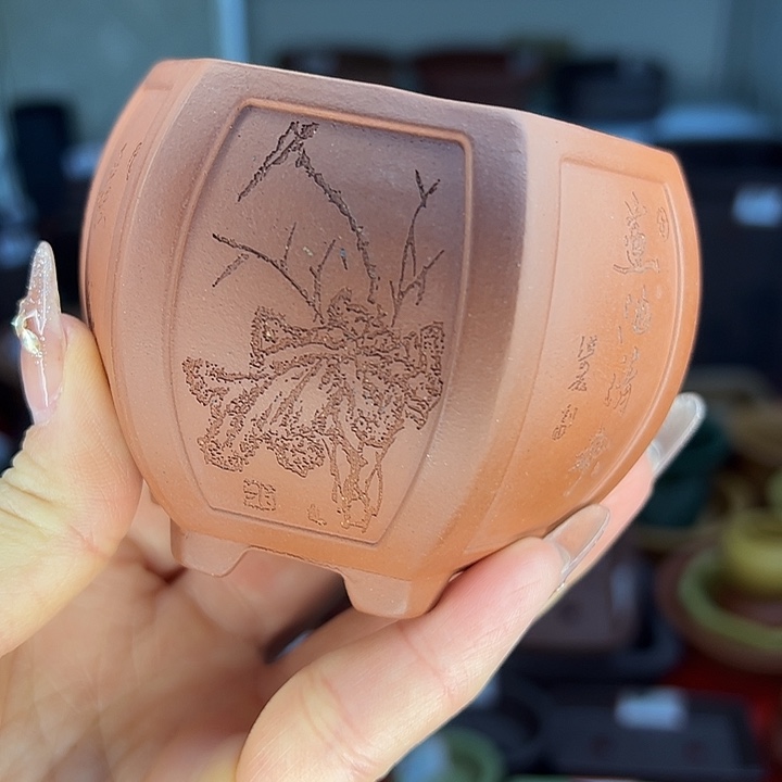 紫砂小花盆红泥好看雅致