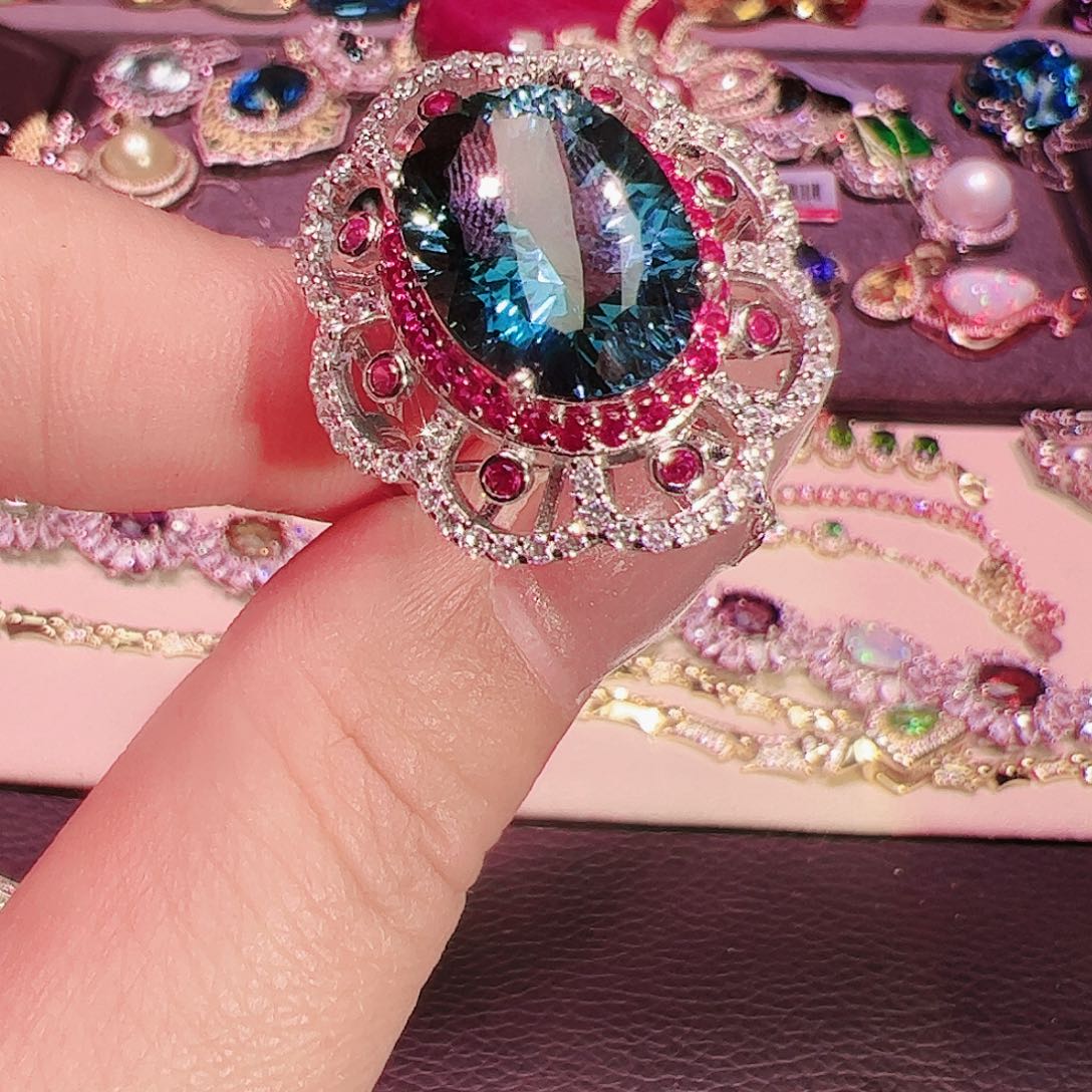 托帕石戒指银S925镶嵌