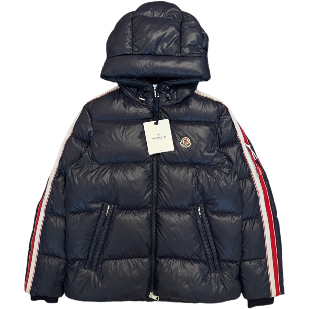 未使用 MONCLER 黑色胸前刺绣logo手臂彩条羽绒服外套1码