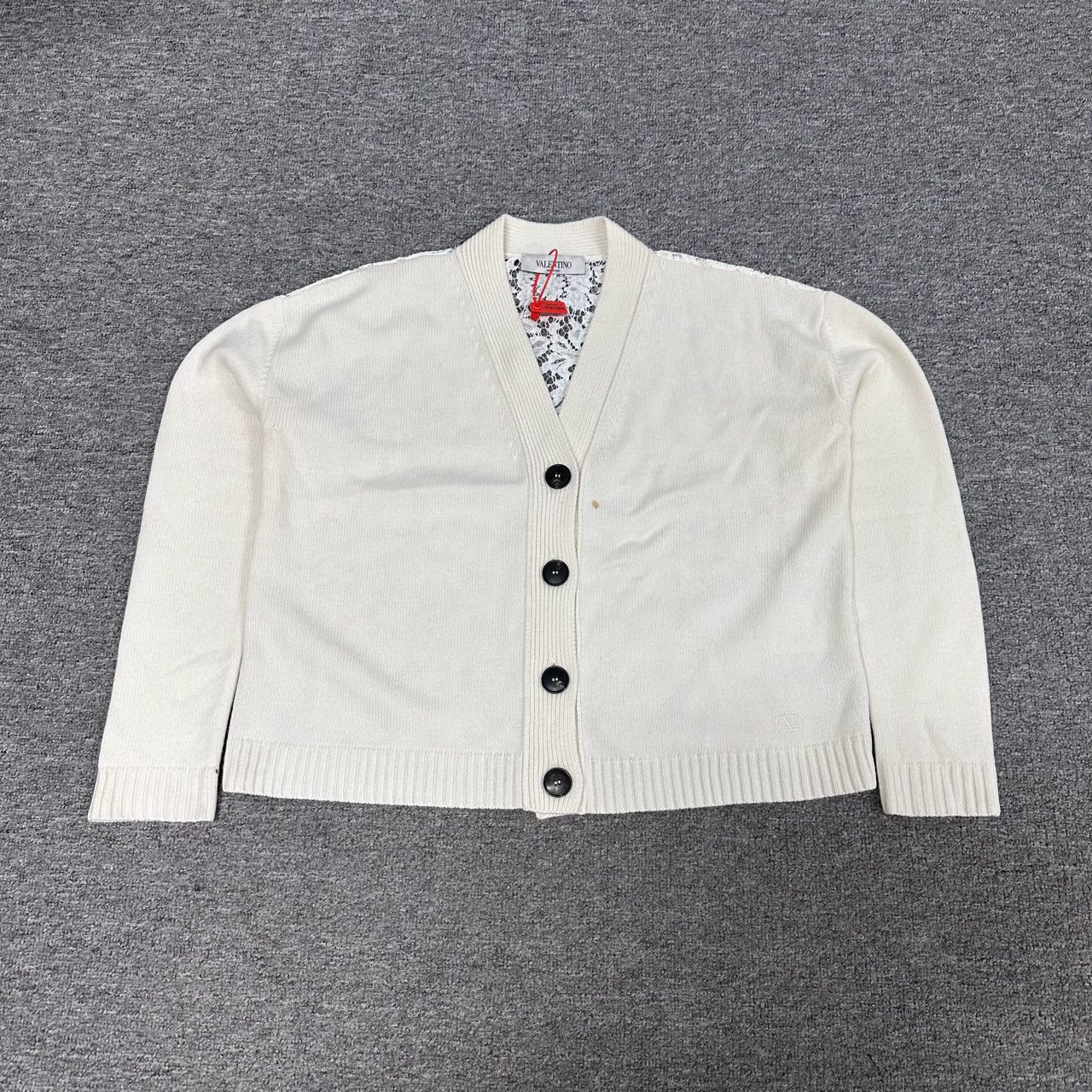 99新 Valentino/华伦天奴 背后蕾丝 针织开衫 米白色S码