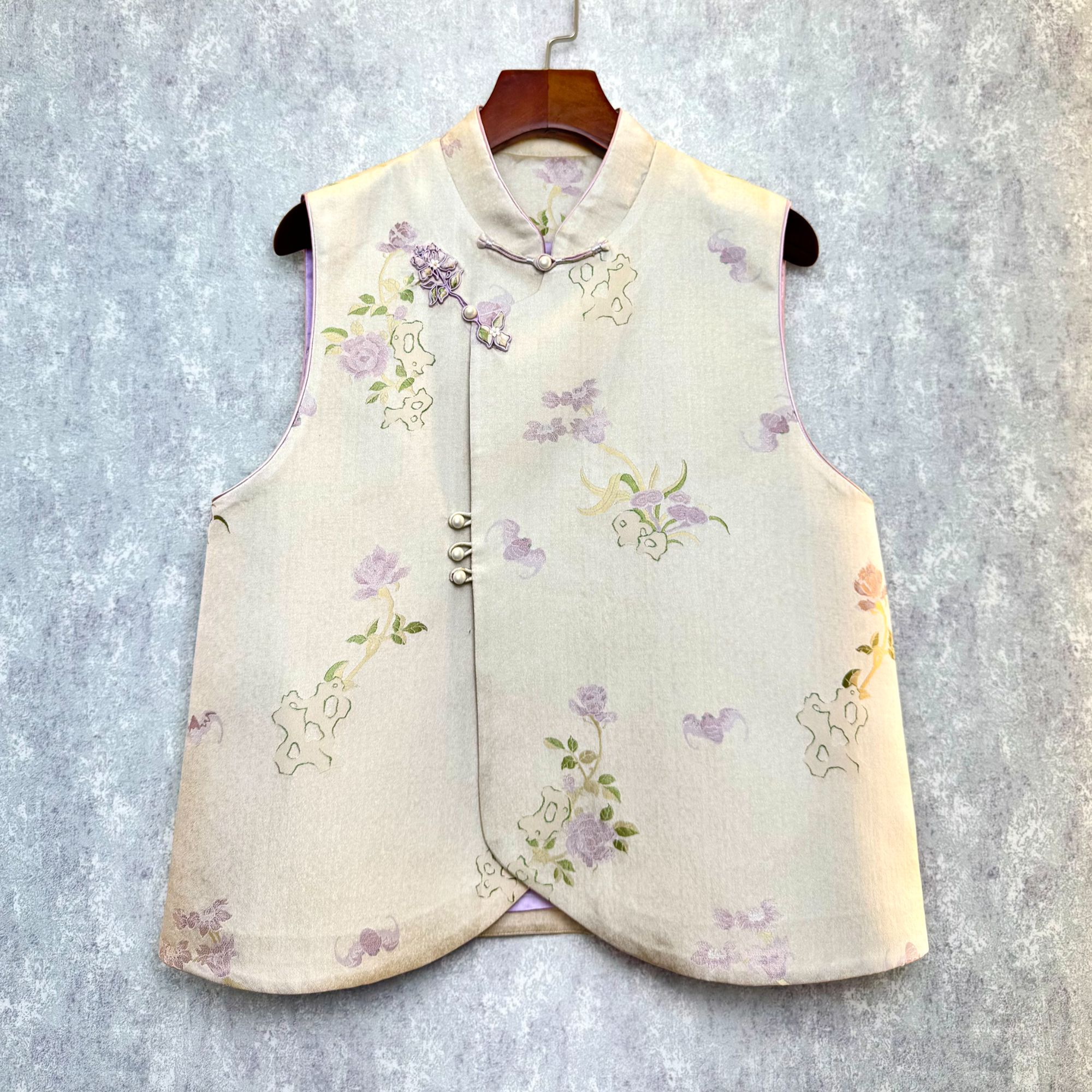 上久楷带钢印 白山石牡丹 桑蚕丝织金老宋锦马甲 现货现发 大小码