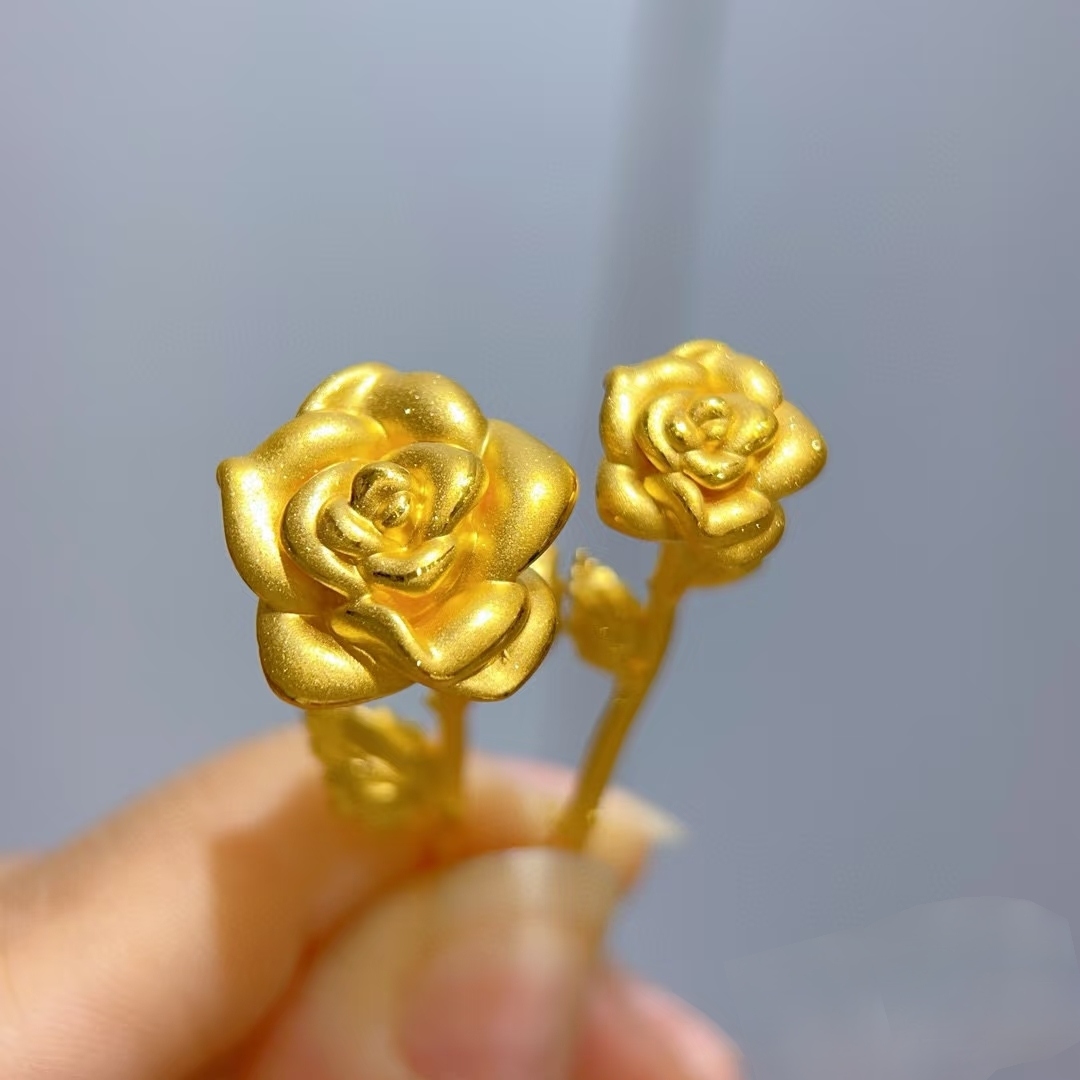 【创隆黄金】 999足金黄金玫瑰花手捧花摆件送女友礼物