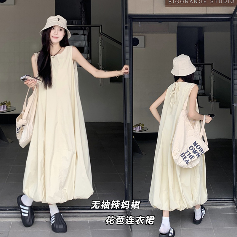 夏季套装孕妇装连衣裙无袖辣妈裙大码宽松显瘦花苞连衣裙爆款潮