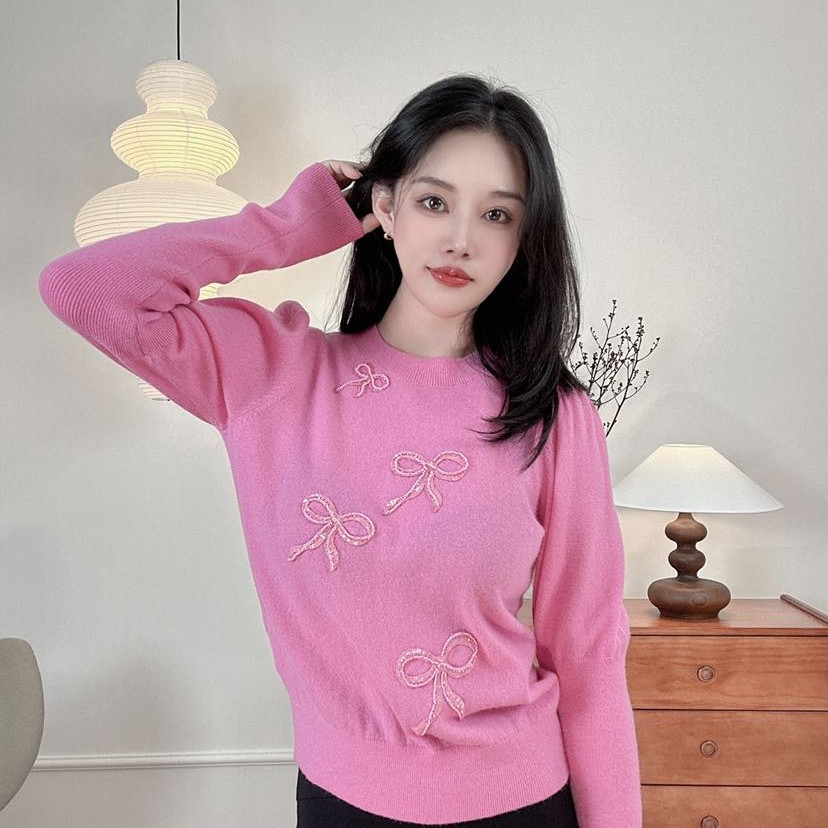 COCOON梅红通勤长袖甜美减龄法式针织衫23410BF102014046