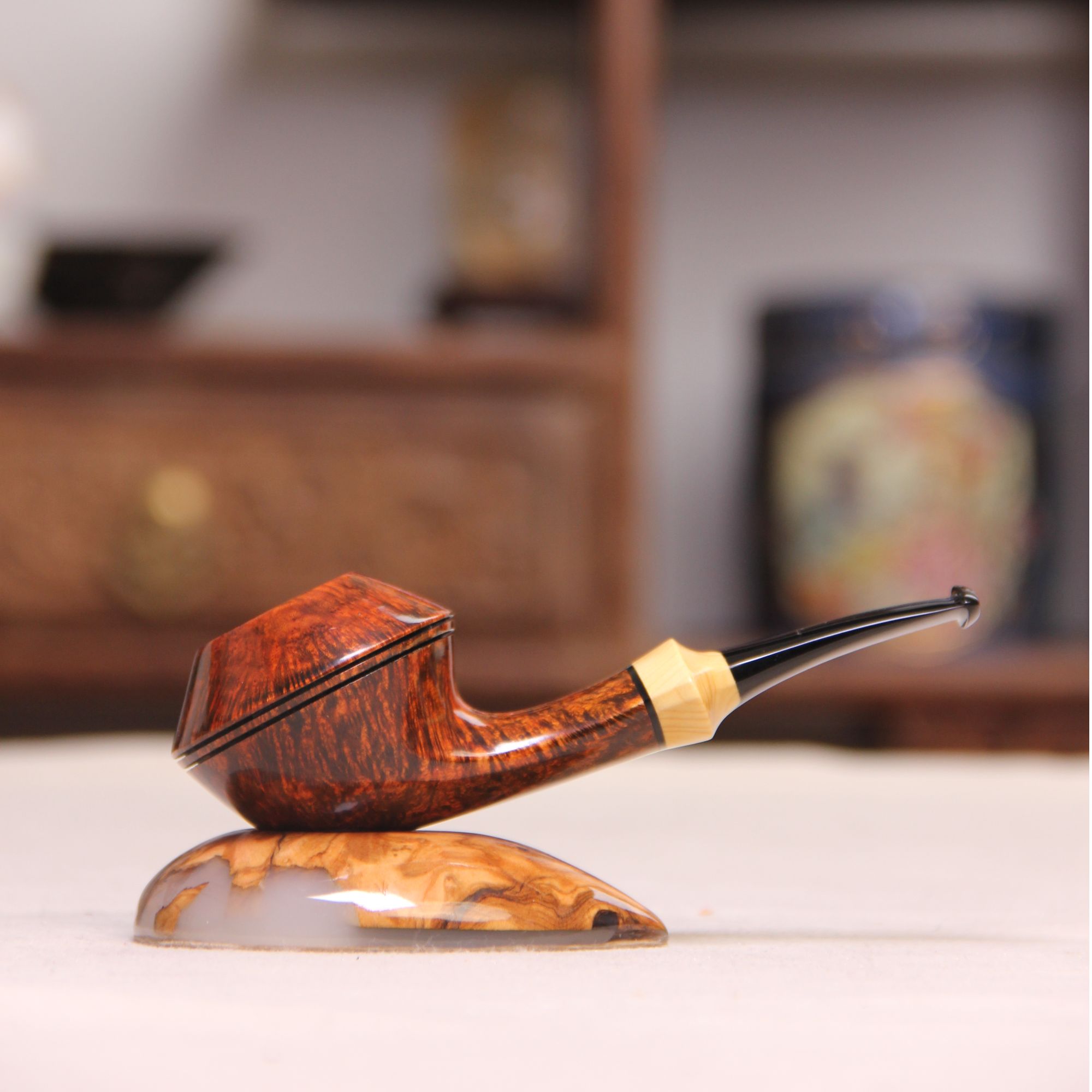 中号双腰线牛头黄杨木饰圈石楠木烟斗3mm（细节见直播间/联系客服）
