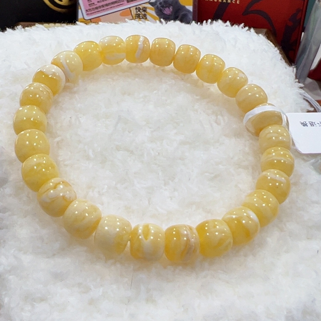 蜜蜡手链未镶嵌小****?8.5m 白妖花微瑕