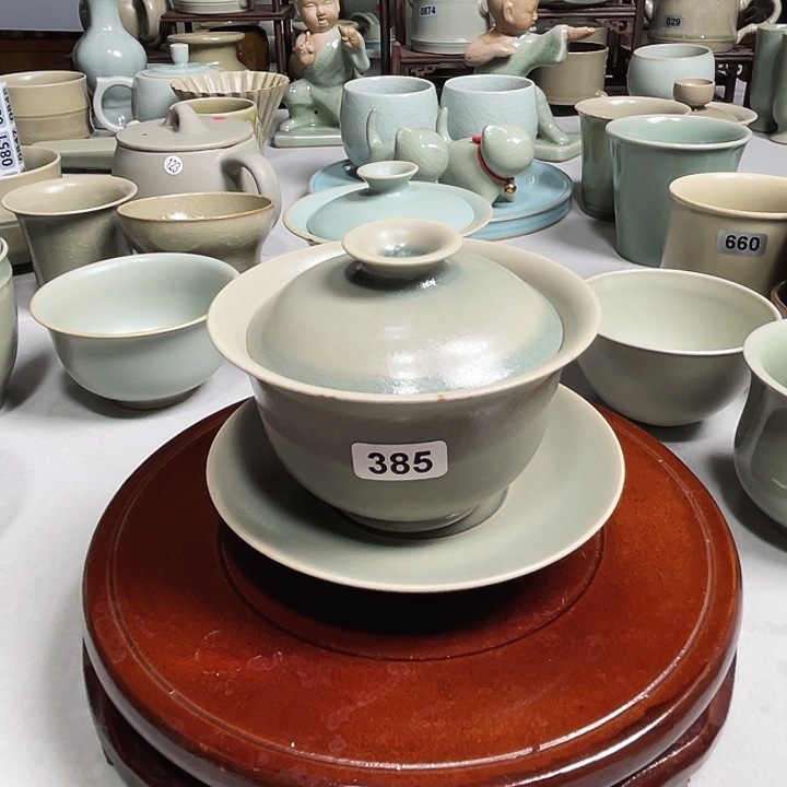 元宝三才盖碗柴烧仿古釉