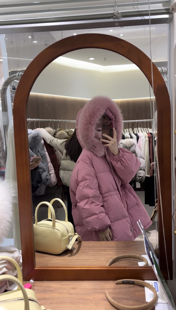 糖果少女狐狸毛领可拆卸新国标中长款羽绒服外套 3383