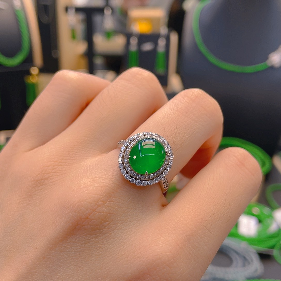 翡翠戒指银S925镶嵌蛋面