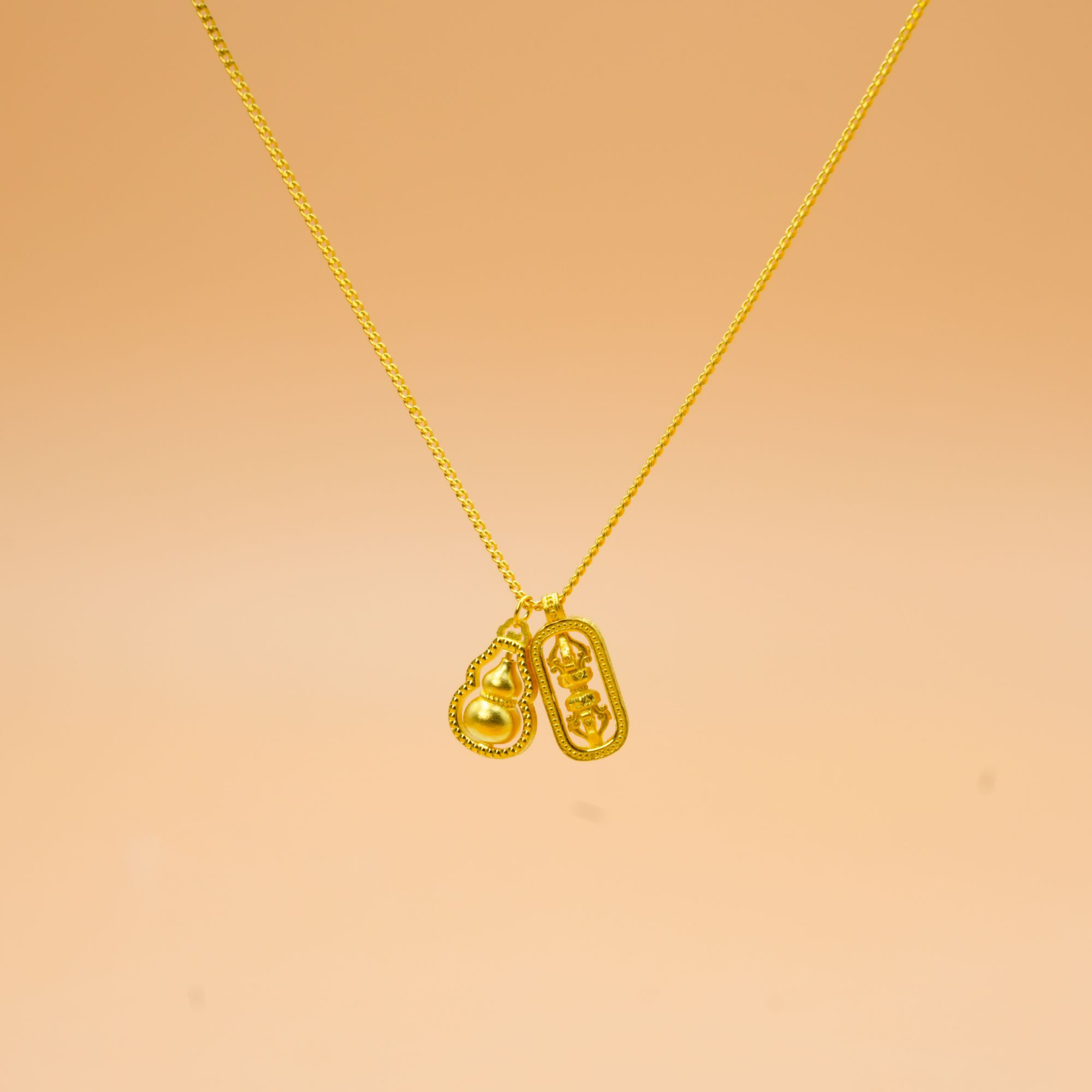 老庙2足金999黄金葫芦金刚杵套链5G工艺