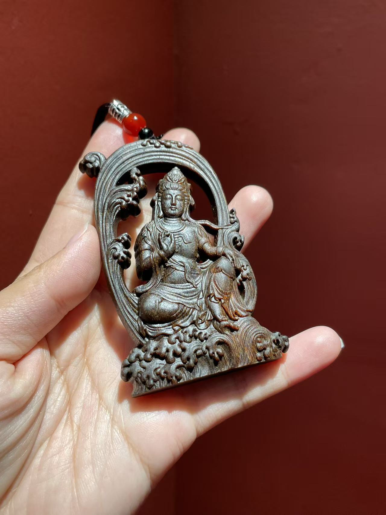 自然结香 水月观音双面-越南结油雕刻高结油挂牌吊坠 