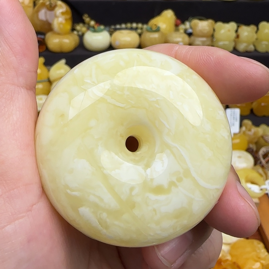 蜜蜡吊坠(赠链)未镶嵌天然白花蜜蜡平安扣吊坠